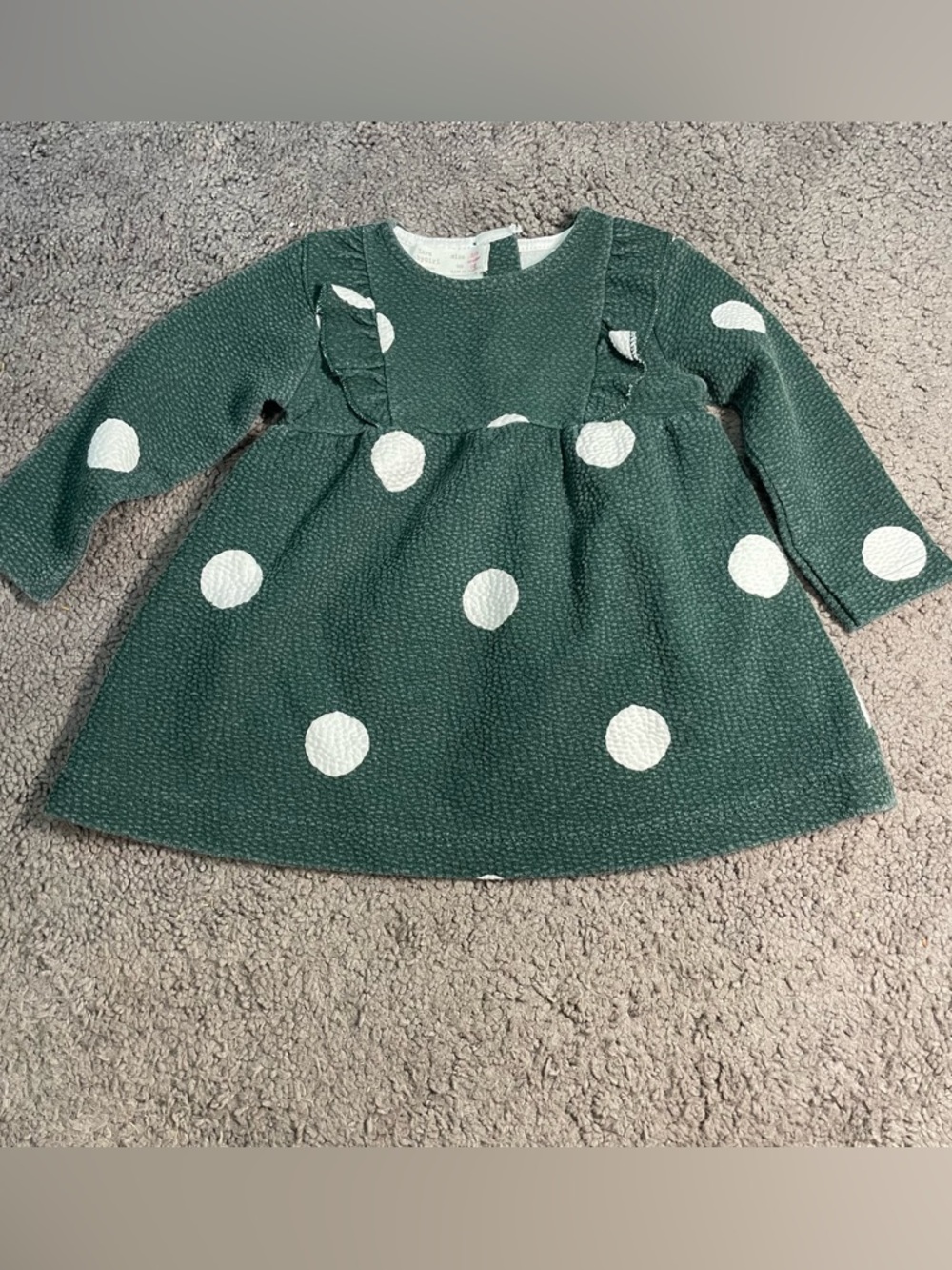 Zara Baby Green White Polka Dot Long Sleeve Short Dress Cutesy Ruffle 3/6 Months